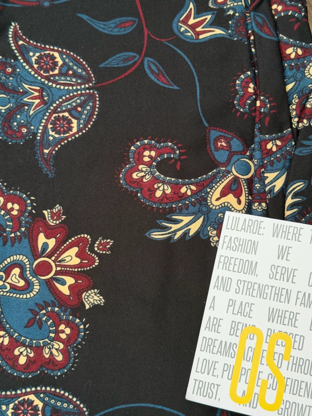 LuLaRoe Black Paisley Fabric Panel with Red, Blue, Cream Motifs